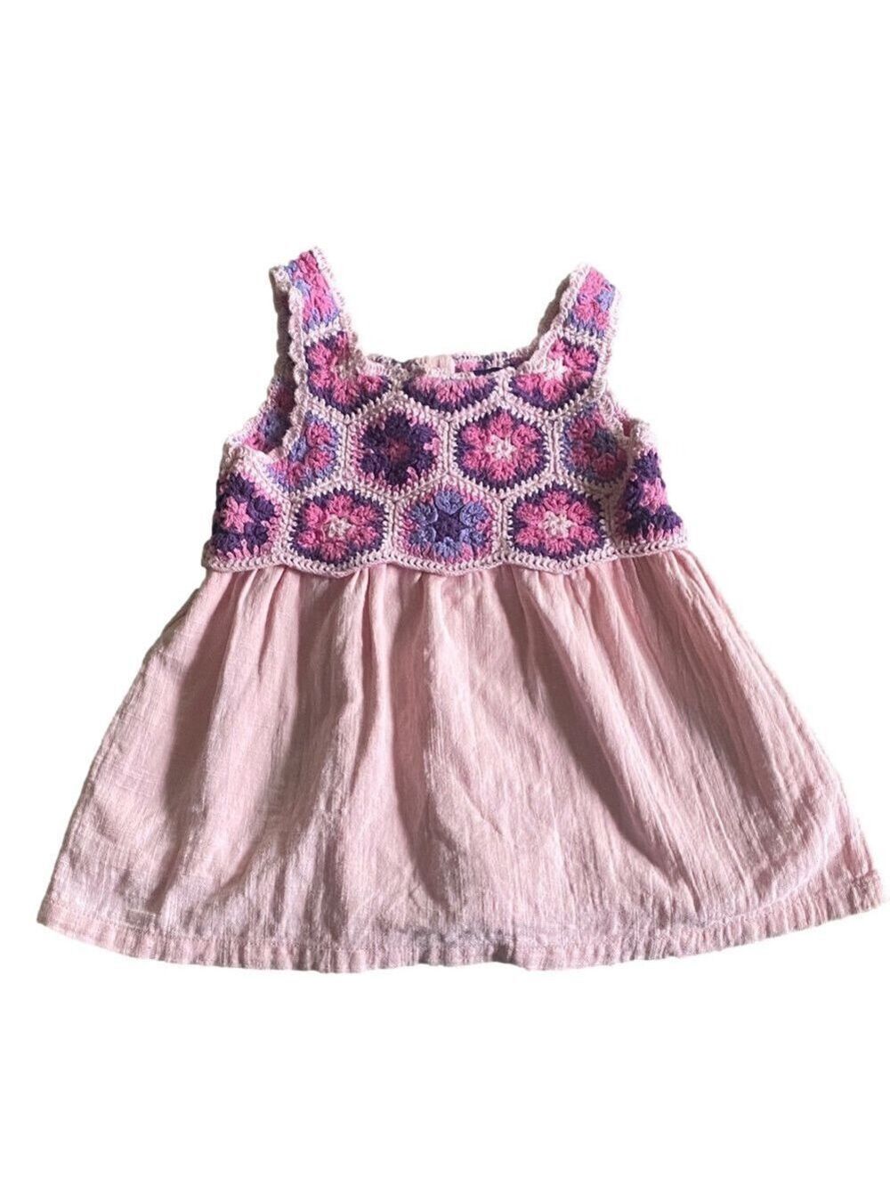 Andy & Evan Pink and Purple Crochet Top Baby Dress 9–12 Months